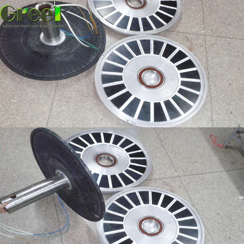 Generador de imán permanente sin núcleo de 3 fases 12-450V Rango de voltaje Estrutura del rotor exterior