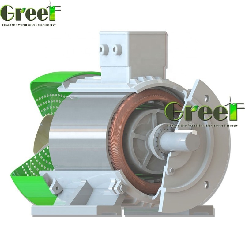 Generador de imanes permanentes con rodamiento SKF, cuerpo de aluminio con protección IP54 y cable de cobre